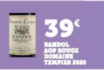 Super U BANDOL AOP ROUGE DOMAINE TEMPIER 2020 offre