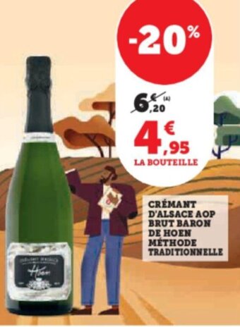 Super U CRÉMANT D'ALSACE AOP BRUT BARON DE HOEN MÉTHODE TRADITIONNELLE offre