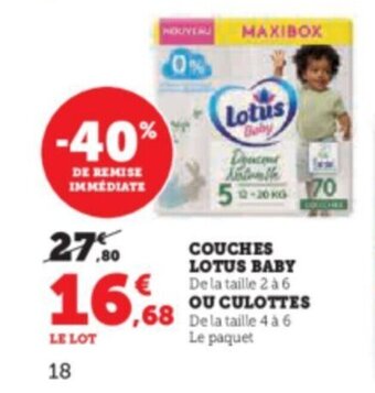 Super U COUCHES LOTUS BABY offre