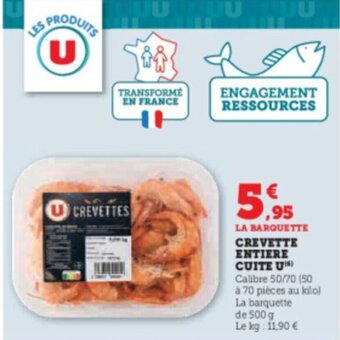 Super U CREVETTE ENTIERE CUITE U offre