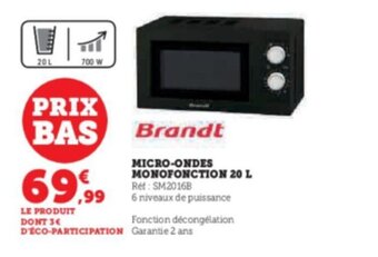Super U MICRO-ONDES MONOFONCTION 20 L offre