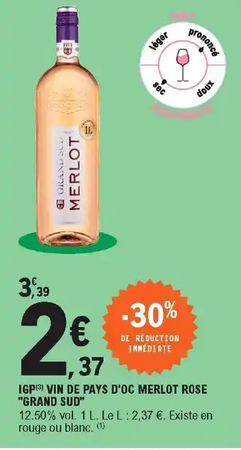 E.Leclerc IGP Vin de Pays D'oc Merlot Rose Grand Sud offre
