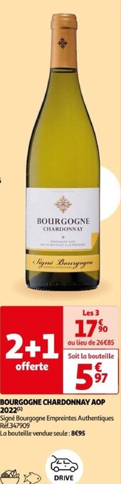 Auchan BOURGOGNE CHARDONNAY AOP 2022(¹) offre