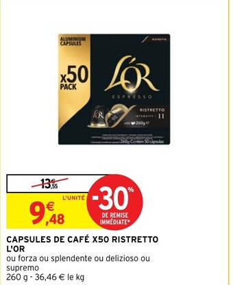 Intermarché CAPSULES DE CAFÉ X50 RISTRETTO L'OR offre