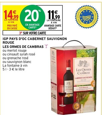 IGP PAYS D'OC CABERNET SAUVIGNON LES ORMES DE CAMBRAS Y