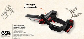 Carrefour Market Scie à ébrancher manuelle à batterie Batterie 20 v lithium 2Ah Temps de charge 1H Vitesse: 4500 t/min offre