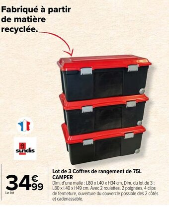 Carrefour Market Lot de 3 Coffres de rangement de 75L CAMPER offre