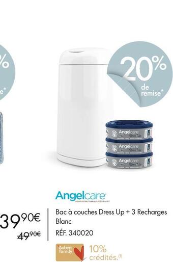 Aubert Angelcare bac à couches dress up + 3 recharges blanc offre