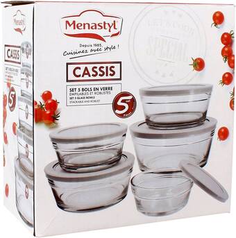 Menastyl set 5 bols en verre cassis avec couvercle