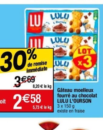 Migros Gâteau moelleux fourré au chocolat LULU L'OURSON offre