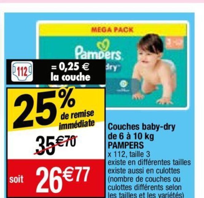 Promo Couches babydry de 6 à 10 kg PAMPERS chez Migros