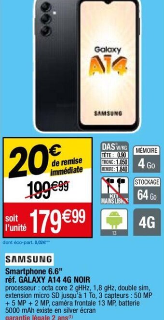 réf. GALAXY A14 4G NOIR Smartphone 6.6"
