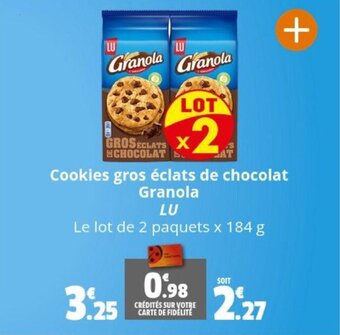 Coccinelle Supermarché Cookies gros éclats de chocolat Granola LU offre
