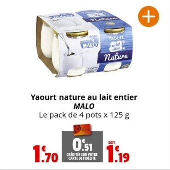 Coccinelle Supermarché Yaourt nature au lait entier MALO offre