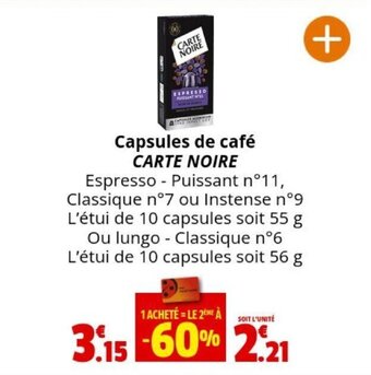 Coccinelle Supermarché Capsules de café CARTE NOIRE offre