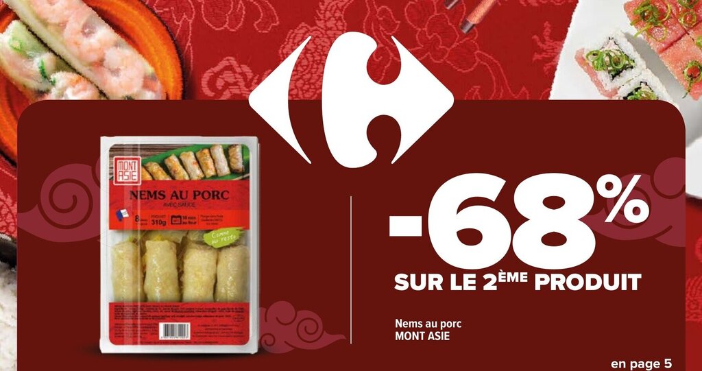 Carrefour Market Nems au porc MONT ASIE offre