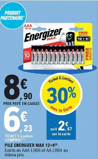 E.Leclerc Pile Energizer Max 12+4 offre