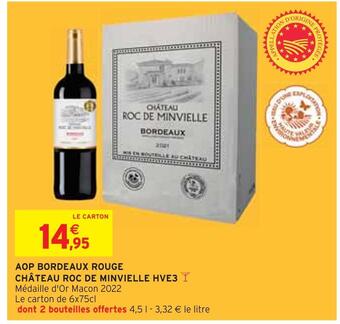 Intermarché Château roc de minvielle aop bordeaux rouge hve3 offre