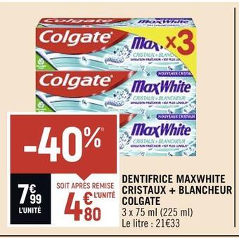 Colgate dentifrice maxwhite cristaux + blancheur