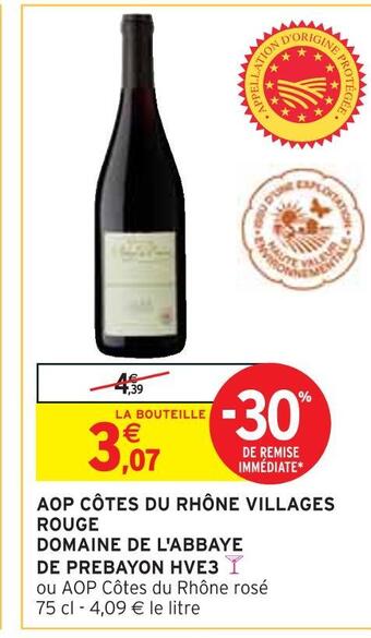 Intermarché Domaine de l'abbaye de prebayon aop côtes du rhône villages rouge hve3 offre