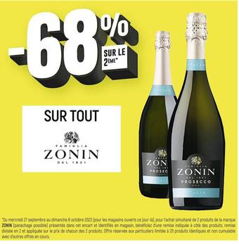 Spar Zonin -68% sur le 2ème sur tout zonin offre