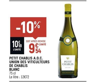 Union des viticulteurs de chablis petit chablis a.o.c. blanc