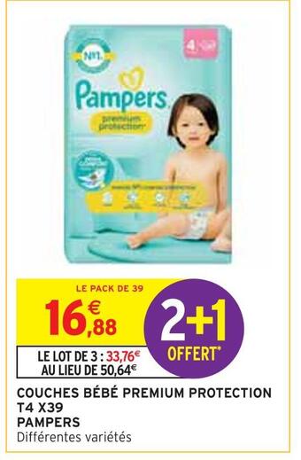 Intermarché Pampers couches bébé premium protection t4 x39 offre