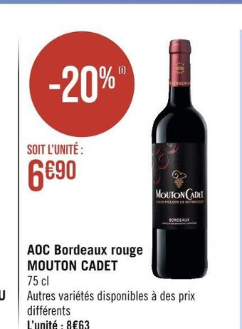 Casino Hyperfrais Mouton cadet aoc bordeaux rouge offre
