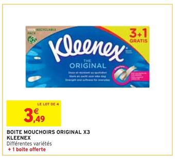 Intermarché Kleenex boite mouchoirs original x3 offre