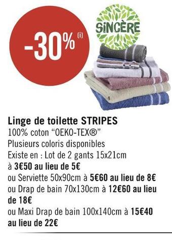 Casino Hyperfrais Sincère linge de toilette stripes offre