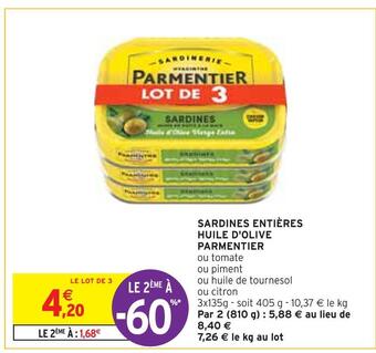 Intermarché Parmentier sardines entières huile d'olive offre