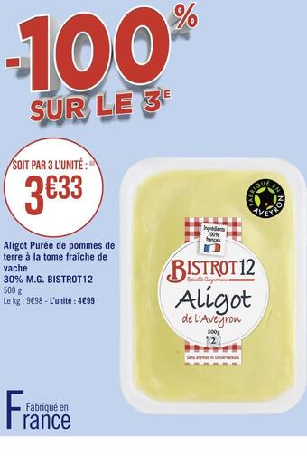 Casino Hyperfrais Bistrot12 aligot purée de pommes de terre à la tome fraîche de vache 30% m.g offre