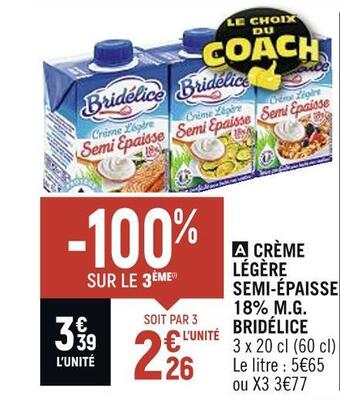 Spar Bridélice crème légère semi-épaisse 18% m.g offre