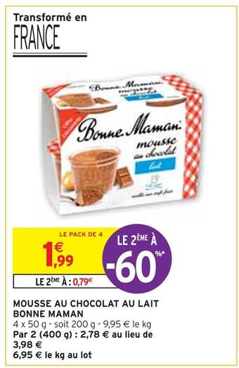 Bonne maman mousse au chocolat au lait