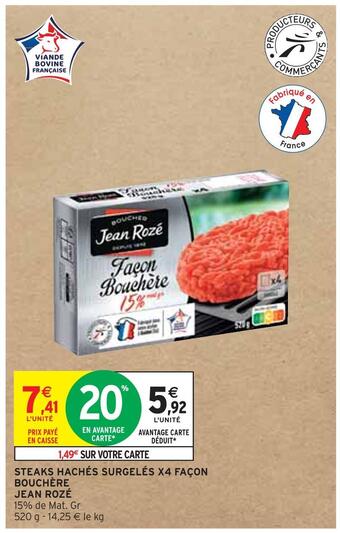 Intermarché Jean rozé steaks hachés surgelés x4 façon bouchère offre