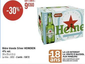 Casino Hyperfrais Heineken bière blonde silver 4% vol offre