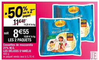 Cora x Carrefour Les délices d'amélie cossettes de mozzarella 21% m.g offre