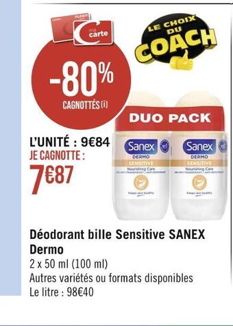 Casino Hyperfrais Sanex déodorant bille sensitive dermo offre