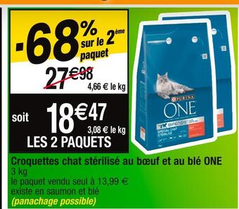 Cora x Carrefour Purina one croquettes chat stérilisé au bœuf et au blé one offre