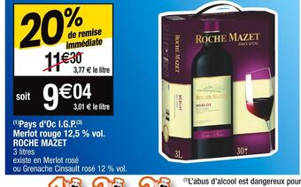 Roche mazet pays d'oc i.g.p. merlot rouge 12,5 % vol