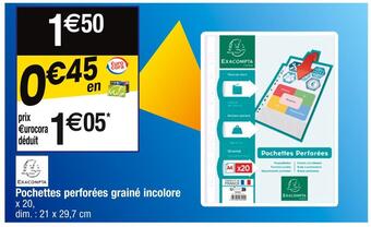 Cora Exacompta pochettes perforées grainé incolore offre