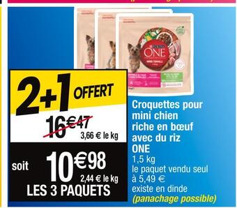Cora x Carrefour One croquettes pour mini chien riche en bœuf avec du riz offre