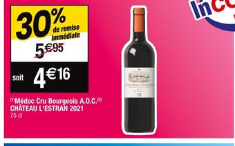 Cora x Carrefour Château l'estran médoc cru bourgeois a.o.c. 2021 offre