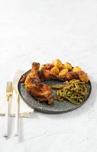Match Produit élaboré : menu cuisse de poulet, pommes de terre et haricots verts offre