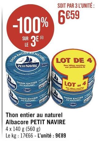 Petit navire thon entier au naturel albacore