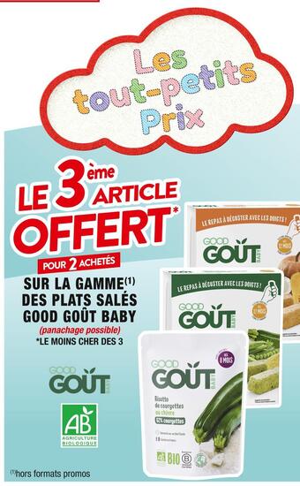 Good goût le 3 ème article offert pour 2 achetés sur la gamme des plats salés good goût baby