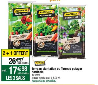 Cora x Carrefour Algoflash / naturasol terreau plantation ou terreau potager horticole offre