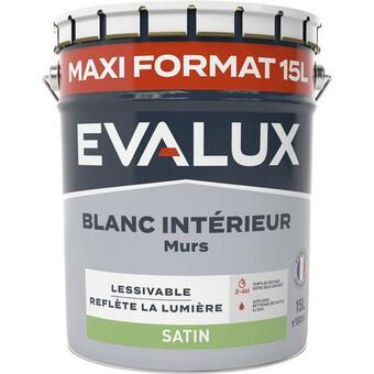 Brico Dépôt Evalux peinture blanche intérieure, murs satin 15 l offre
