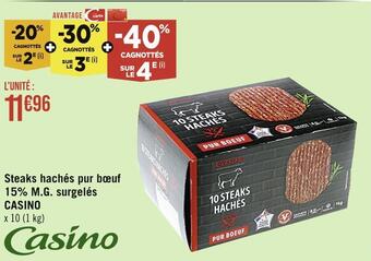 Casino Supermarchés Casino steaks hachés pur bœuf 15% m.g. surgelés offre