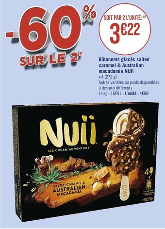 Casino Supermarchés Nuii bâtonnets glacés salted caramel & australian macadamia offre